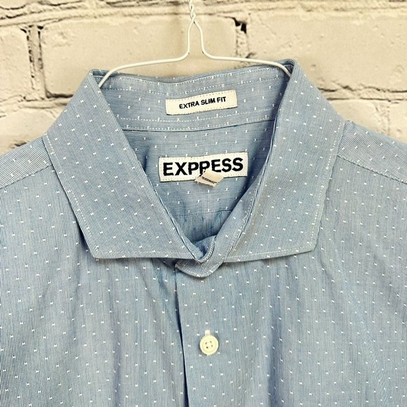 Express Extra Slim Fit 100% Cotton Dress Shirt, Size 16/16.5, Light Blue/White - Picture 3 of 9
